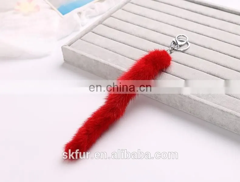 Multicolor and smooth real mink fur fairy tail keychain
