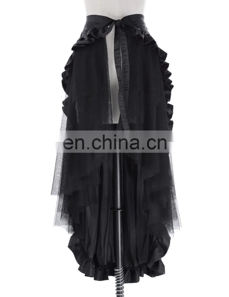 Belle Poque Steampunk Retro Victorian Punk Cincher Lace up Long Ruffle Open Pencil Skirt BP000206-1