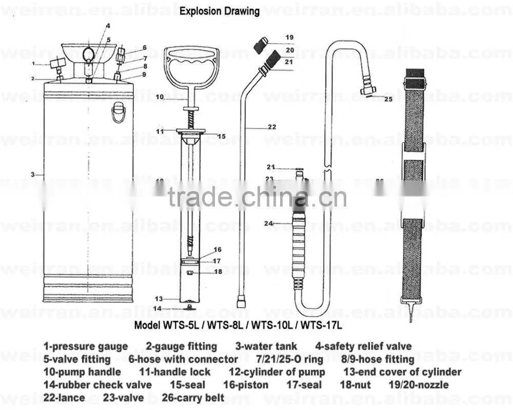 (73509) 10L knapsack stainless steel tank flexible easy operated water pump sprayer