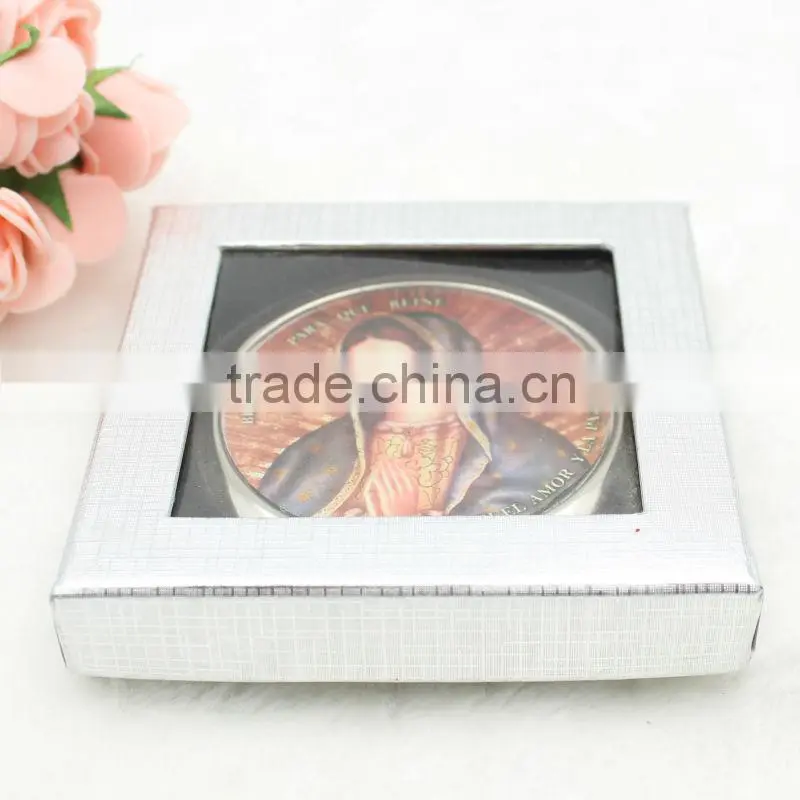 Religious metal round pocket mirror
