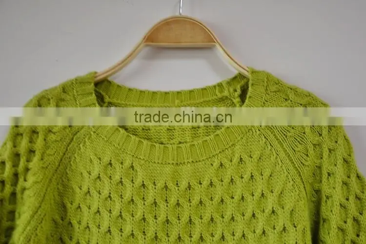 Pure Round Collar Pullover for Lady Olive Green Irregularity Lady Sweater