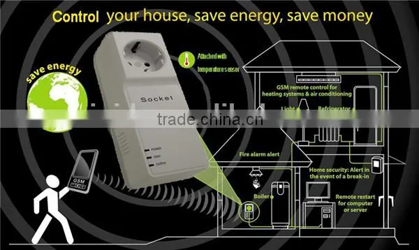Newest 2-in-1 Multifunctional Remote Controlled ON/OFF 3000W GSM Power Socket With External Temperature Alarm Sensor Head