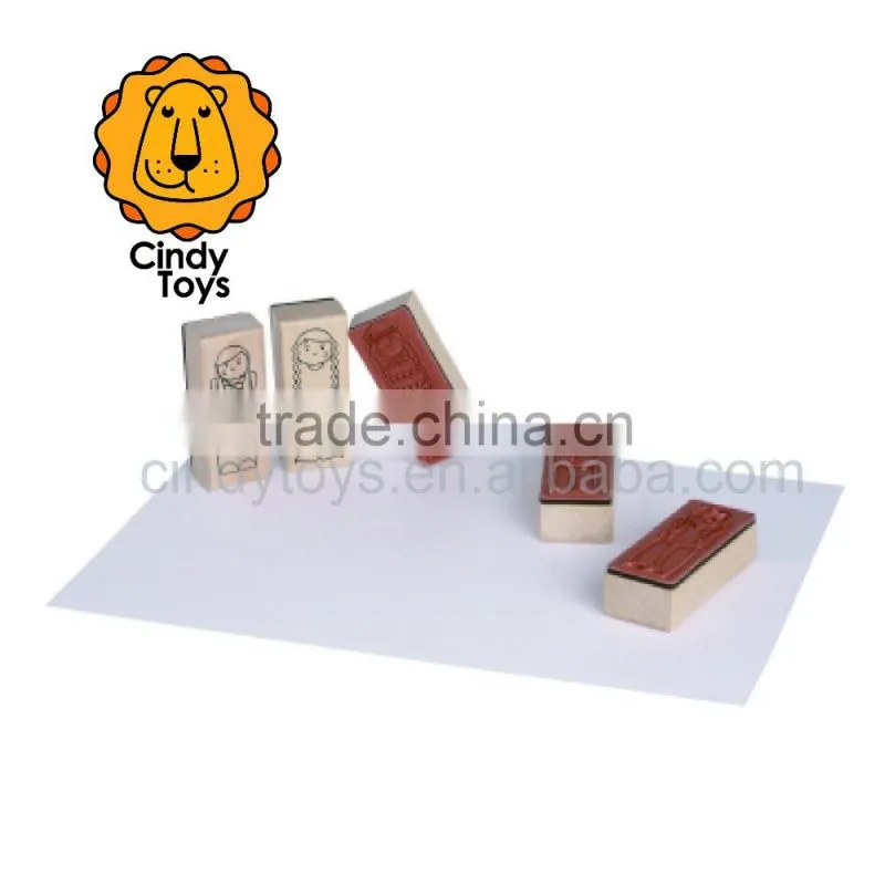 Wooden Rubber Stamps What's up - With the Girls ? 5 pcs for kids