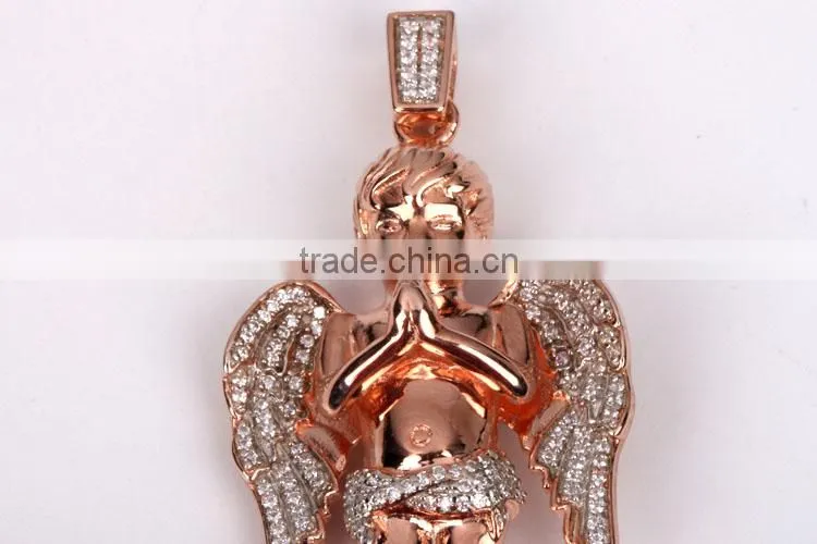 2015 hot sell gold diamond angel meaningful pendant necklace