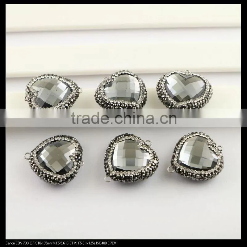 LFD-0081B Heart Shape Faceted Crystal Glass Connector Beads, with Crystal Paved Glass Beads Pendant Charms, For Jewelry Making