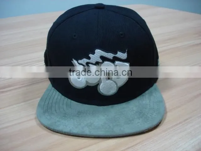 custom 3D embroidery 6 panels snapback caps and suede leather brim