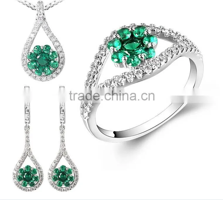 2014 fashion 18k gold plated wholesale emerald jewelry set