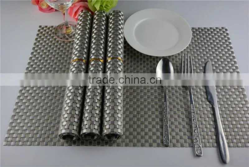 High quality 45*30cm PVC silver woven mesh placemat 8*8 gold color placemat table mat runner dining mat