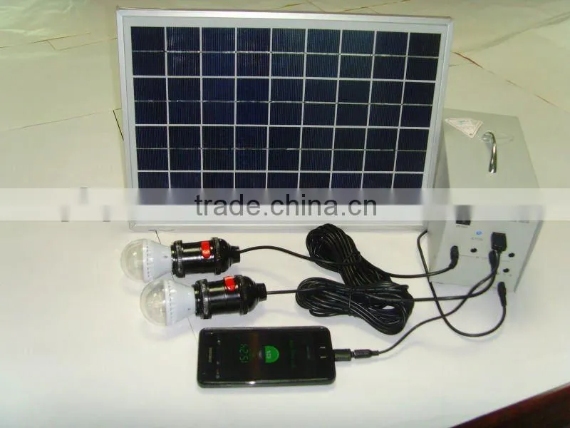 Small home solar system 15W, 2 LED lights,1*5VUSB,4*12V output