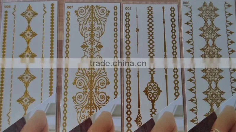 2015 NEW arabic temporary tattoos face jewelry sticker golden tattoo 7.5*23cm
