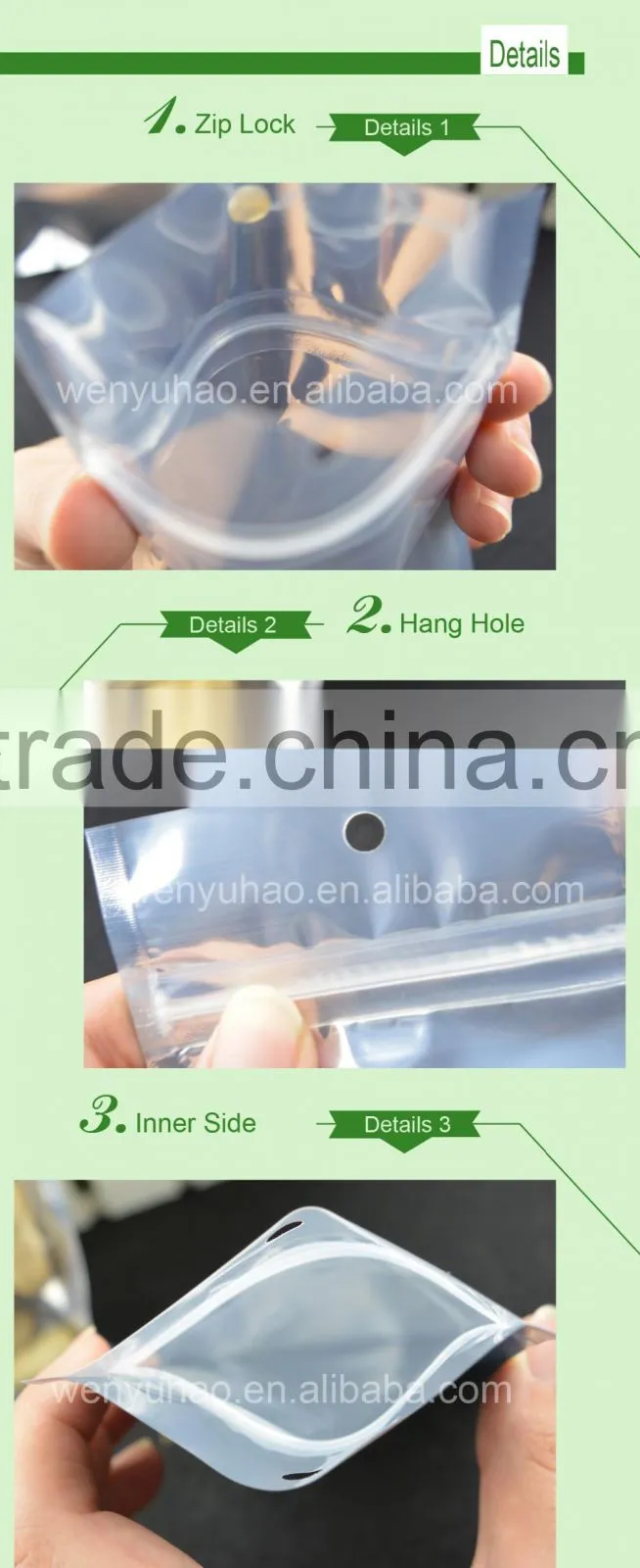 food grade One side clear and another side aluminum grocery Packaging Bags with Zipper