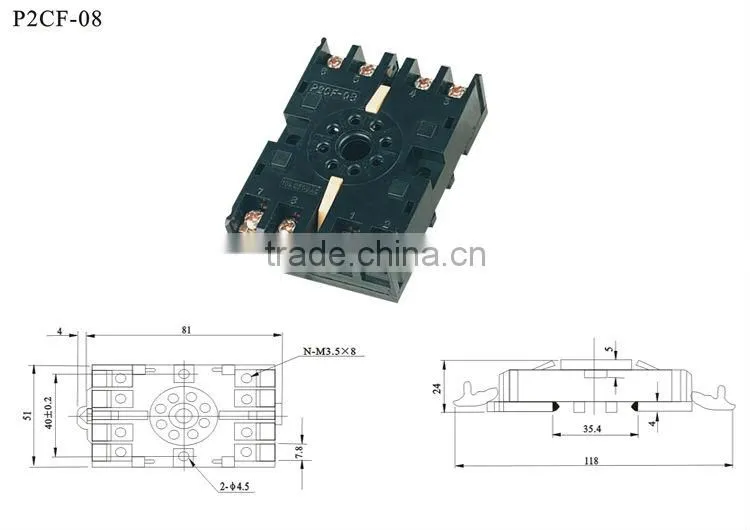P2CF-08 Miniature Remote Car Ceramic Electric Rail Solid State Relay Socket with CE