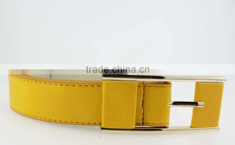 Women's fashion Yellow PU leather Plain jeans belt with yellow leather accessories in china Factory