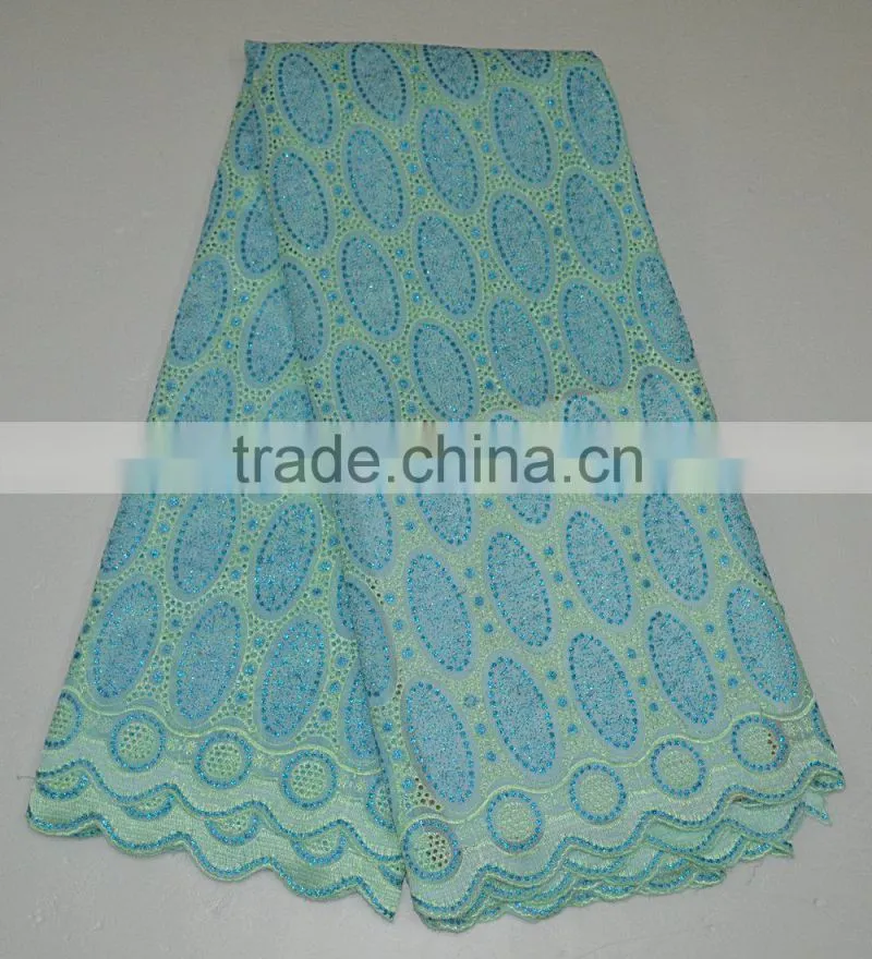Cheap Swiss voile lace fabric in golden materials with sequins