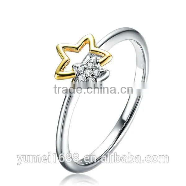 Wholesale Rhodium Plated Silver Star Ring 925 Sterling Silver Five-Pointed Star Ring