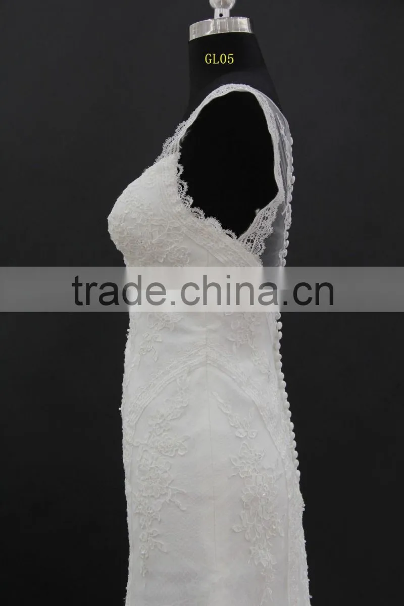 Beading lace trim small A-line wedding dress with two straps