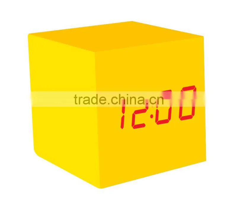 Best selling promotion cube colorful LED Wood alarm clock for home decoration comply with CE ROHS - S714