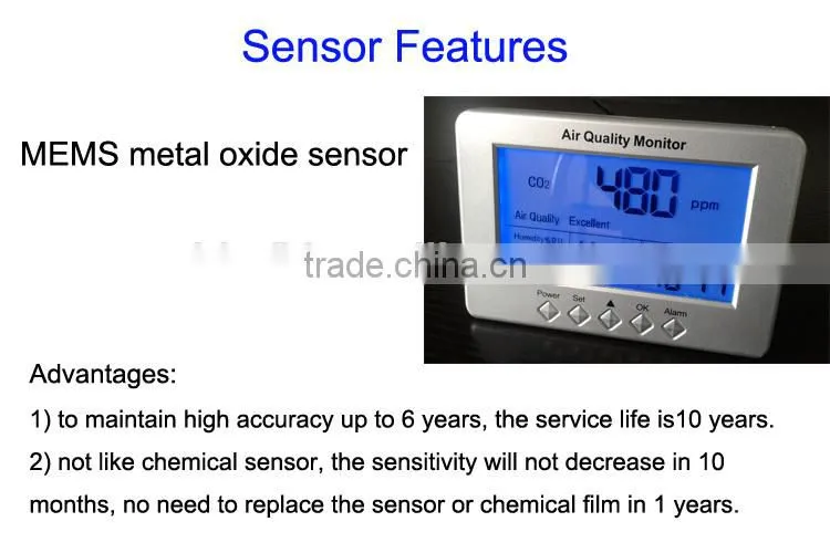 High accuracy multi-function indoor air quality monitor, portable CO2 monitor AQ-01