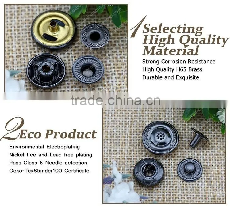 Gun metal garment accessory custom logo snap button for leather jacket