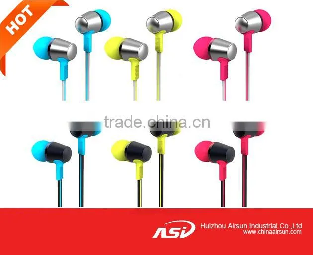 Mobile Phone Metal Earphone With Flat Cable