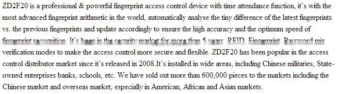 F20 Access control 3000 fingerprint user TCP/IP communication fingerprint reader access control device