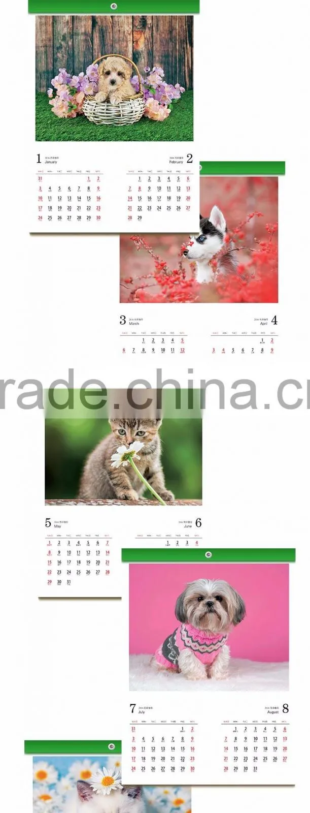 2016 cute pet calendar custom full color printing table calendar, table calendar wholesale