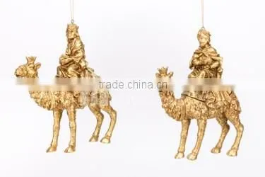 Gold Three Kings Holding Treasure on Camel Resin Figure Home Decoration