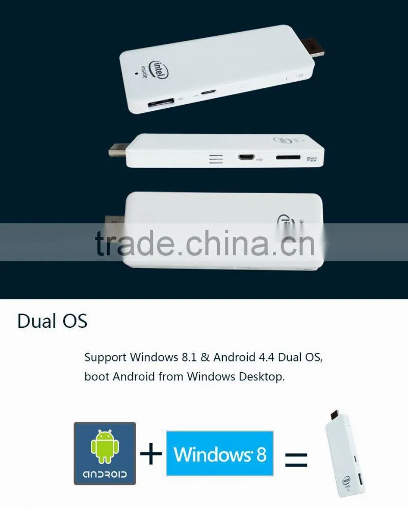 hot selling intel atom Z3735F MINI PC windows8.1 and android4.4 dual boot built in wifi and bluetooth 2G/32G