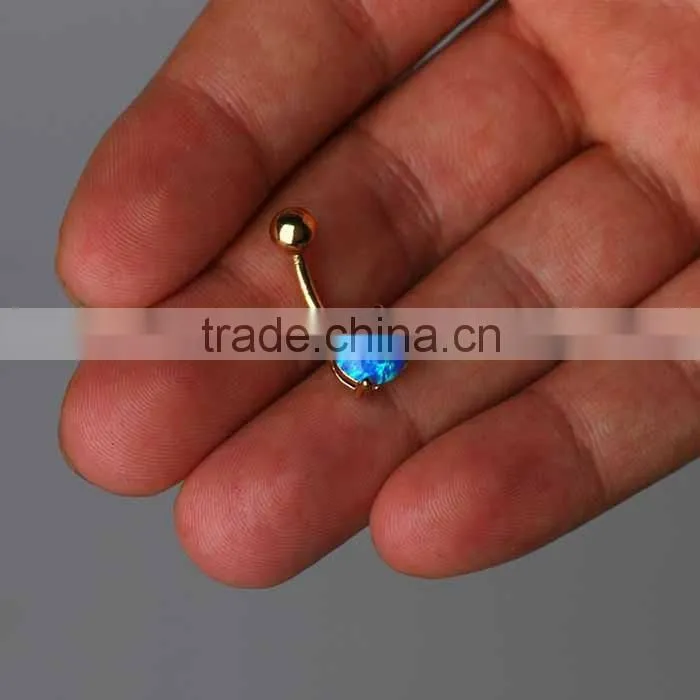 Yiwu Factory Fashion Gold Plated Natural Blue Opal Belly Ring