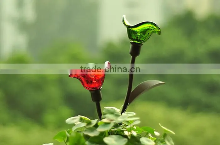 LED solar flower light/solar garden lamp/ outdoor pin lamp/red green transparent glass light