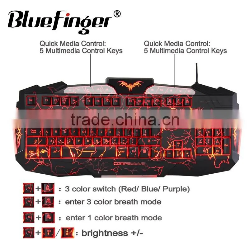Popular USB wired backlit keyboard with cool crack parttern