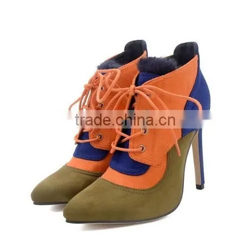 2016 winter high quality women ankle boots lace up high heel ankle boots PF4410