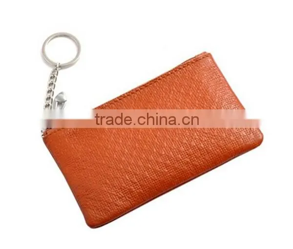 Boshiho real leather zipper coin purse with key chain