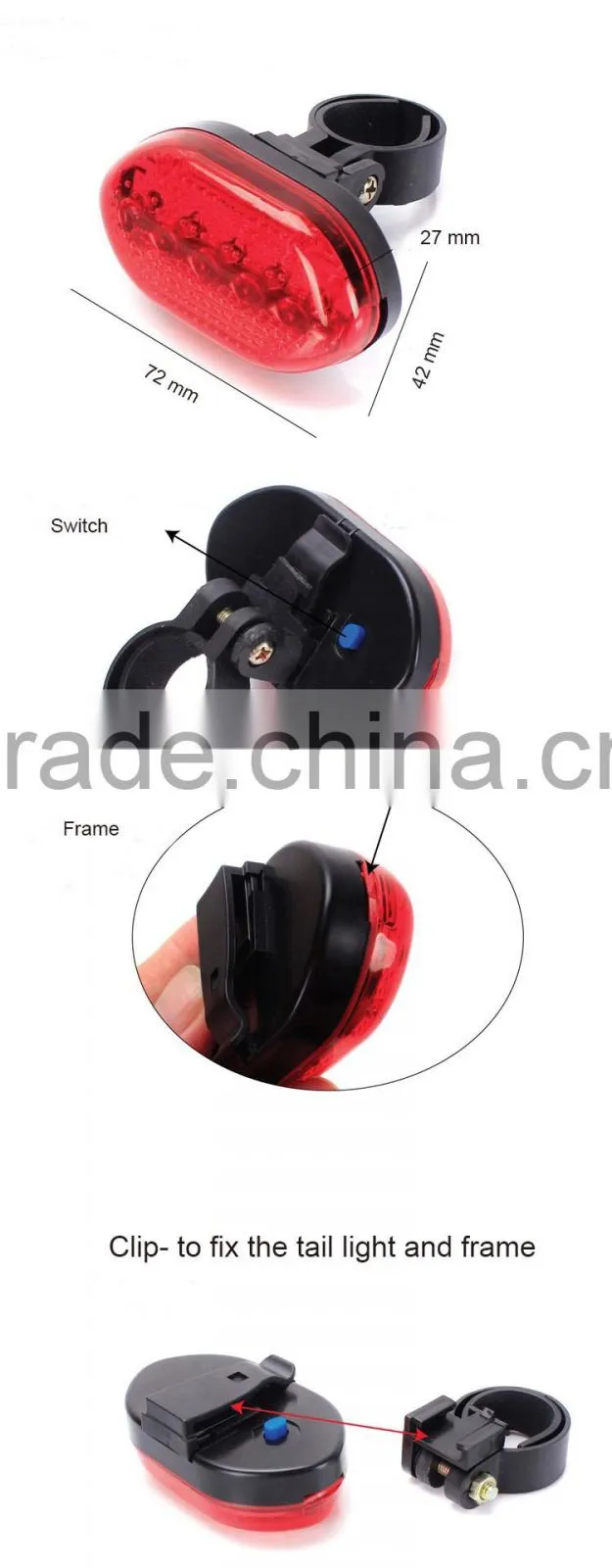 Plastic led bicycle rear light powered by 2*AAA batteries