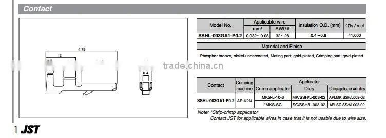 JST 1.0mm pitch SHLD series SSHL-003GA1-P0.2 terminal wire to board connector