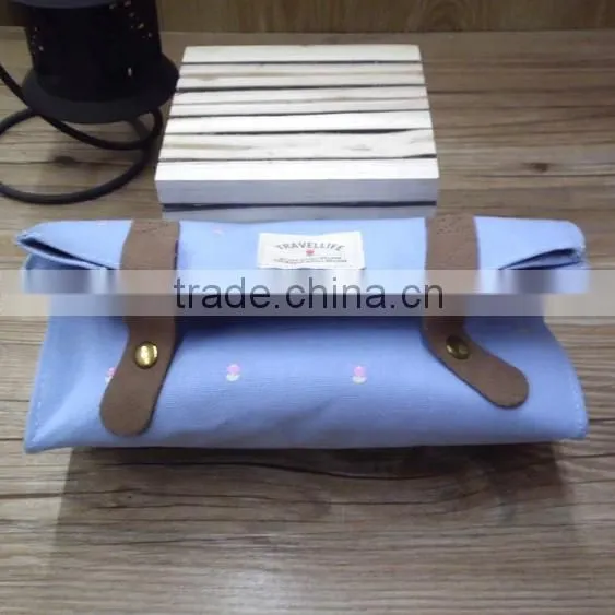 wholesale large custom folding canvas pencil case with button for school