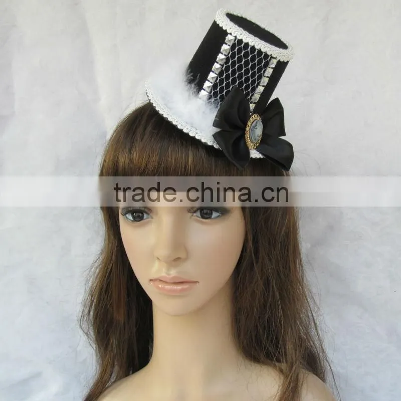 MYLOVE Black red colors bow felt hat with 2 clips wholesale MLGM013