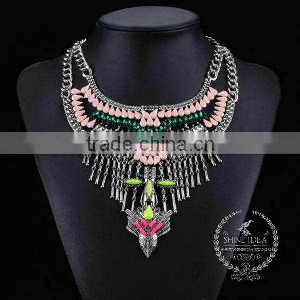 high quality vintage colorful rhinestone chunky statement necklace tin alloy fashion women pendant necklace 6390064