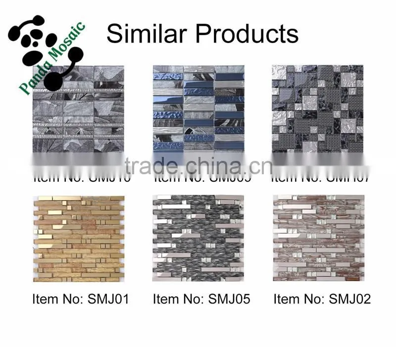 SMJ09 beauty strip mosaic crystal glass mosaic design mixed silver metallic mosaic art decorative mosaic