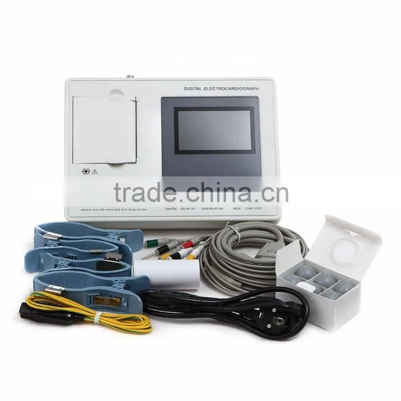 CE approved Three channel color LCD display 12-lead Built ECG Machine in USB/RS232 interface