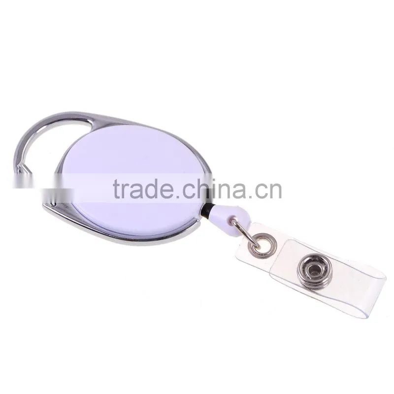 White PC Carabiner Style Retractable Key ID Card Badge Key Reel Holder Belt Clip