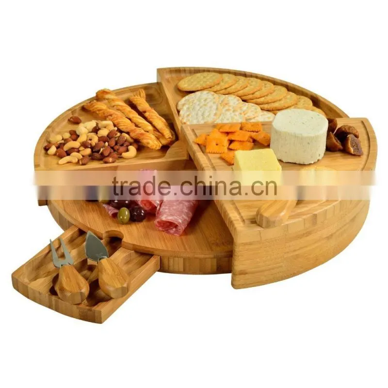 Newest design rotatable bamboo cheese cutting board with cheese tools