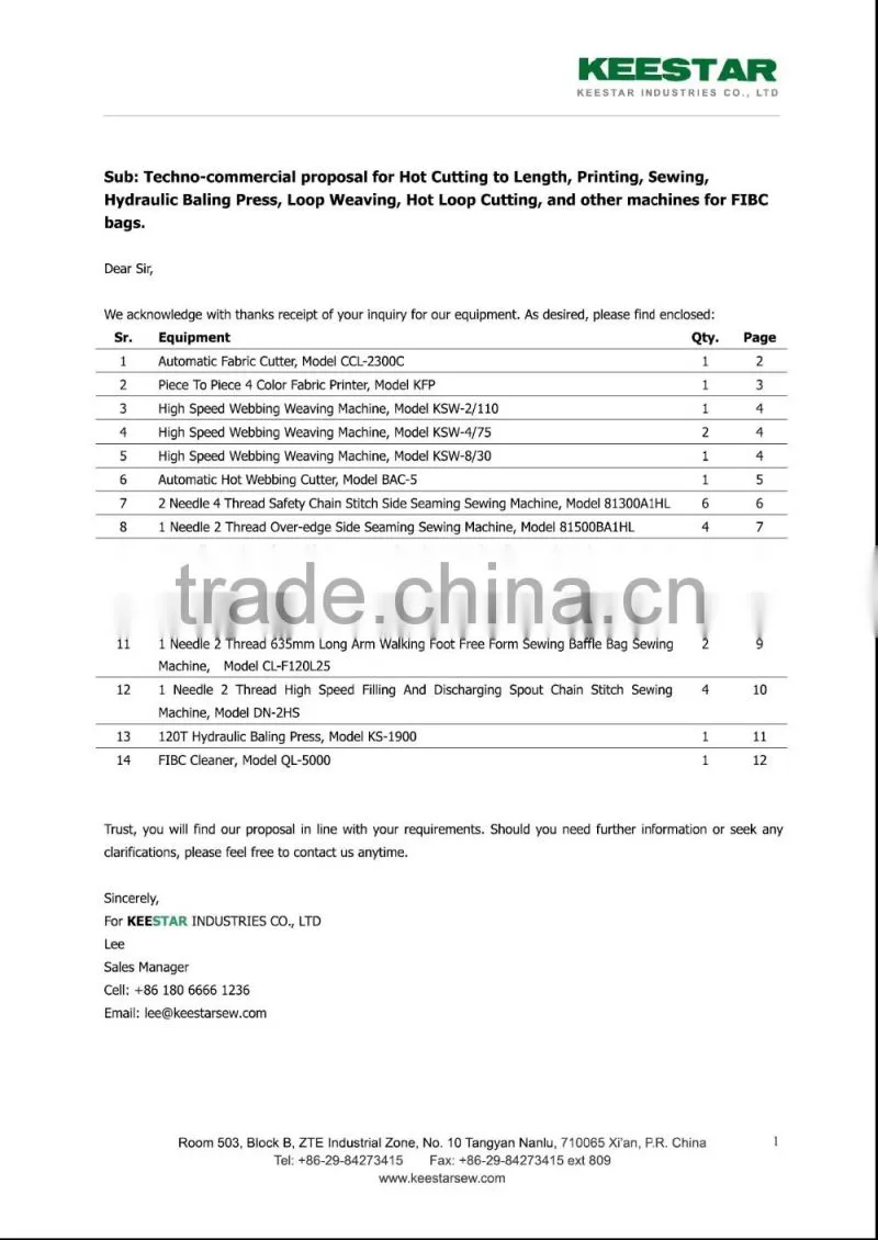 Keestar big bag jumbo bag FIBC cutting and sewing machine line