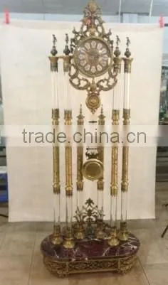 Antique French Brass Mounted Crystal and Marble Clock, Pendulum and Chiming Clock