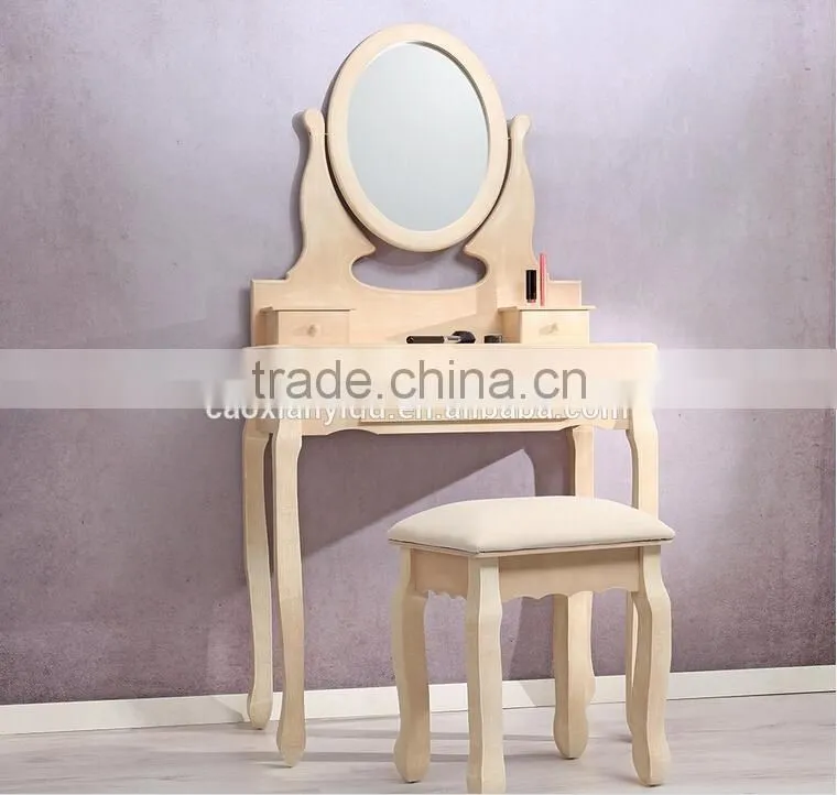 Bedroom Dressing Table with Stool and Mirror, Wooden Dresser, Make-up Set Bedroom Furniture