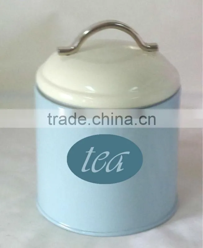 High quality powder coated with silk printed logo tea tin canister manufacturer