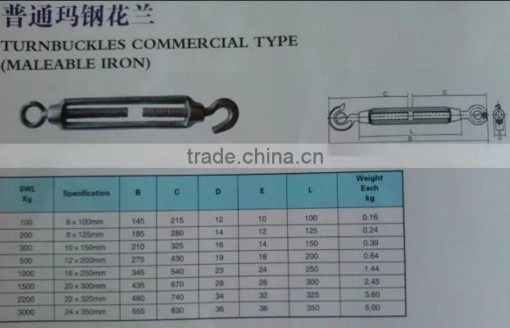 Zinc Plated Turnbuckle Commercial Type(Malleable Iron)