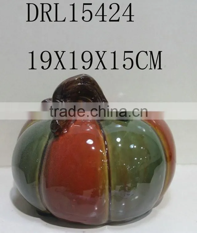 Dual color colorful pumpkin ceramic lantern LED decorations