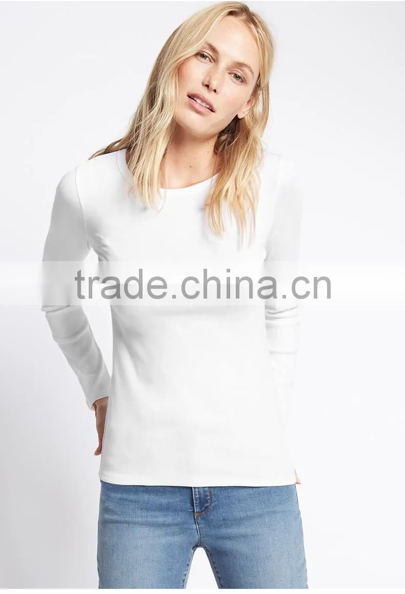 2017 new 100% cotton slim fit ladies base t-shirt O neck blank long sleeve women t-shirt