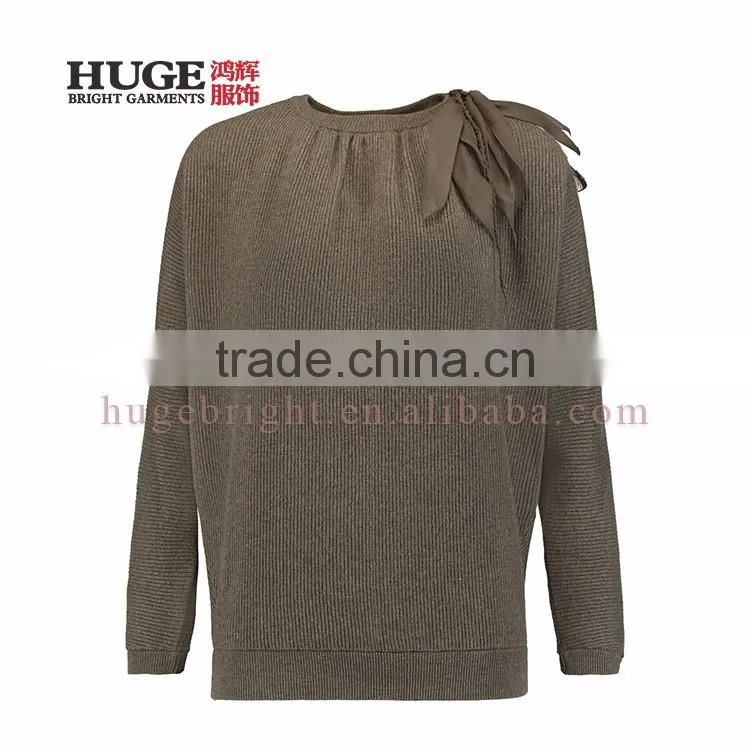 Cutout Shoulders Chiffon Ties Womans Cashmere Sweater